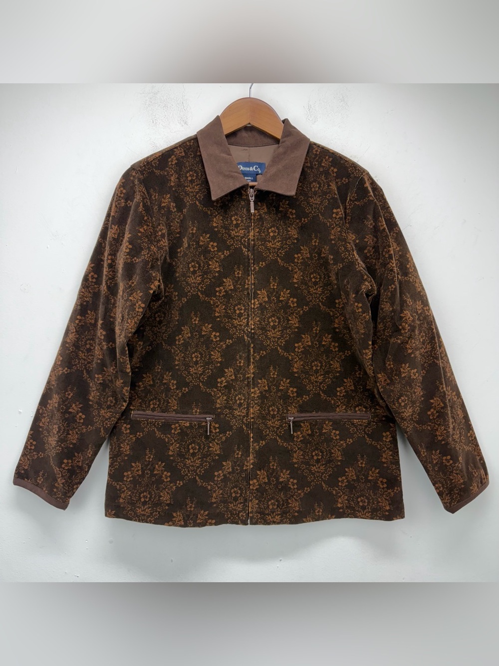 Vintage Denim & Co. size Small Women’s Brown Floral Corduroy Full Zip Jacket